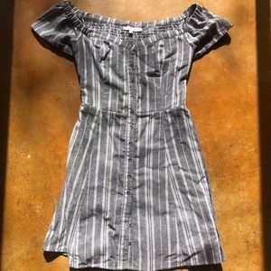 Blue Striped Dress Button Front